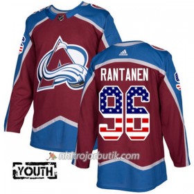 Barn Ishockey Colorado Avalanche Tröja Mikko Rantanen 96 Adidas 2017-2018 Burgundy Röd USA Flag Fashion Authentic